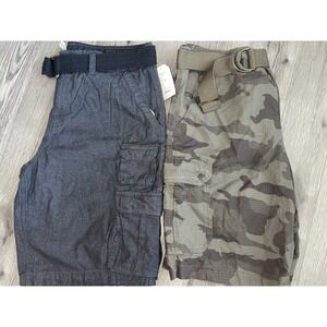 Faded‎ Glory Men's Size 40 Belted Cargo Shorts Bundle Camo Gray NEW W/Tags